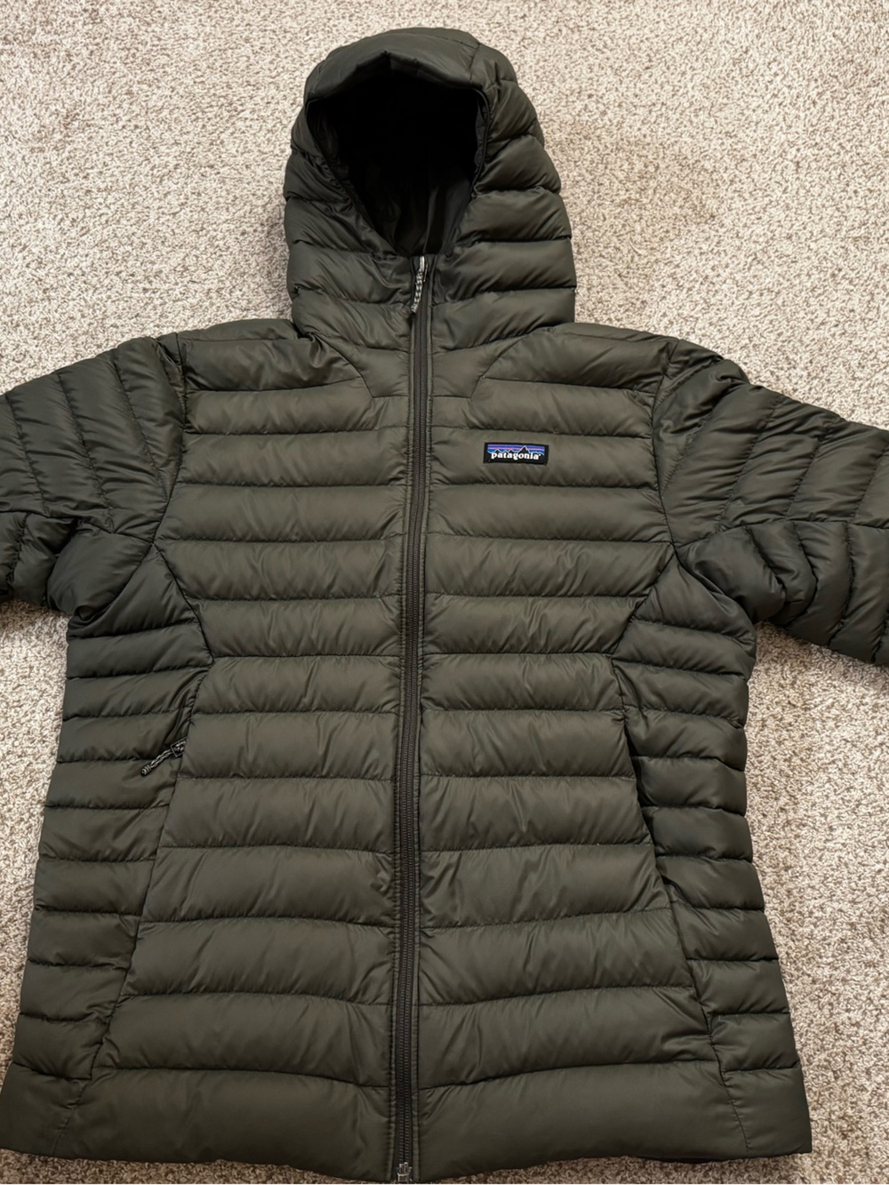 Men’s Patagonia Hooded Down Sweater — Olive Green